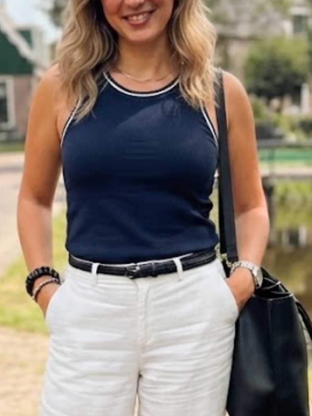 NWT! Uniqlo - Ribbed Cropped Bra Tank Top 473987(52-021) | Navy |& White | XL - Picture 8 of 12